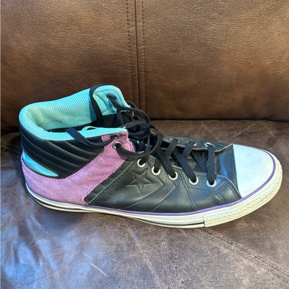Converse Men’s Chuck Taylor Black, Purple, and Teal Leather Sneakers - Picture 6 of 12